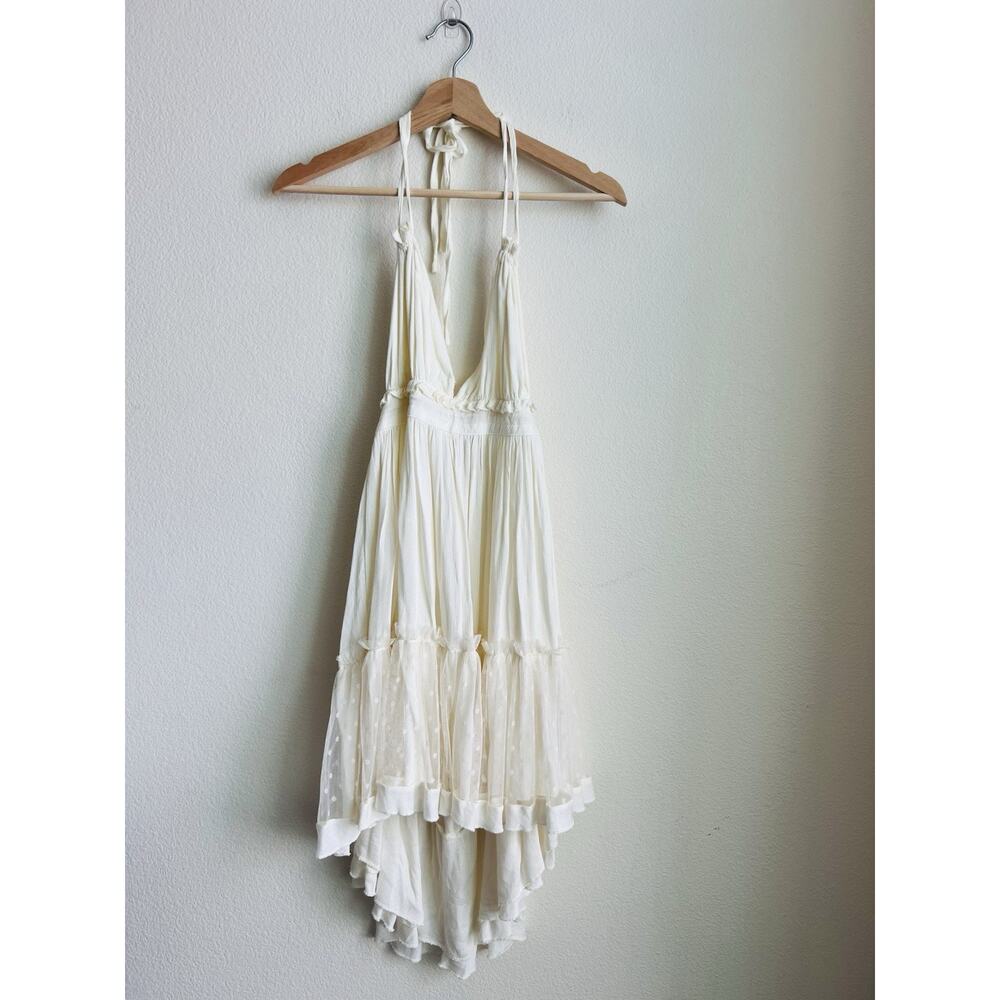 R. Vivimos Dress Womens Small Cream Flowy Boho Sheer Dot Hem - Picture 2 of 9